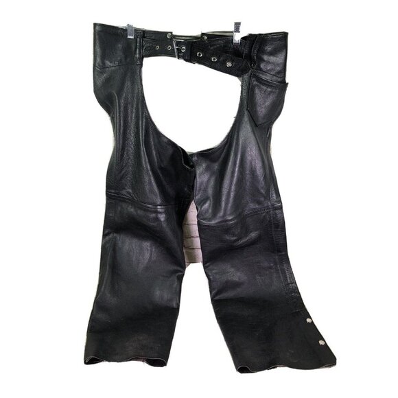 vtg Unik internationalblack leather motorcycle chaps sz medium‎